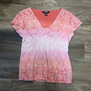 Style & Co Blouse Womens Petite S Multicolor Boho V-Neck Short Sleeve